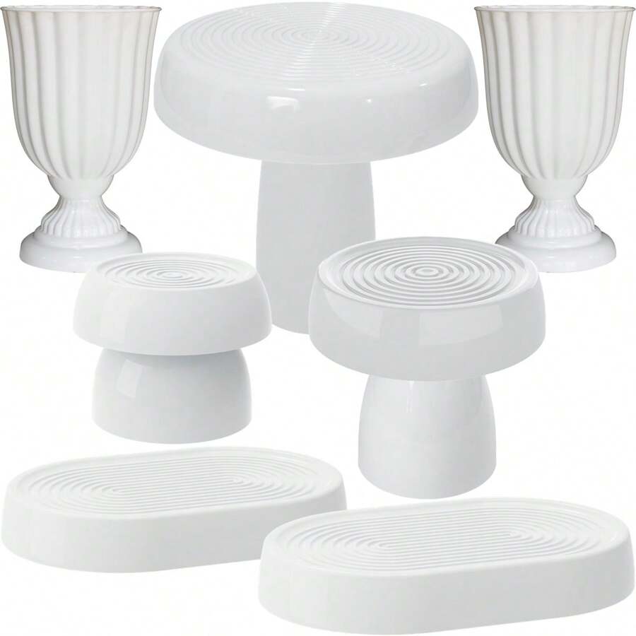 Party Decoration Kit 3 Cake Stands 2 Oval Trays 2 White Vases - trắng - Xem 1
