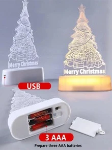 1 件亚克力圣诞树形圣诞快乐 LED 灯装饰灯、桌面小夜灯、电池和 USB 供电 - 白色 - 查看 5
