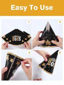 6 件 2025 新年快乐纸帽子黑金派对纸帽子成人新年派对帽套装生日新年派对装饰用品 - 黑金 - 查看 6