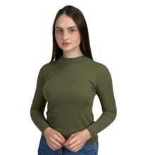 Kit 2 Blusa Feminina Canelada Manga Longa Blusinha Frio Gola Alta Cacharrel - Rosa e Verde - Visão 3