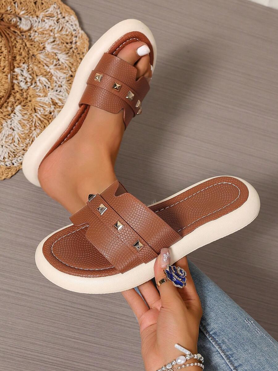 新款女士时尚拖鞋，时尚绑带，户外休闲居家海滩度假，厚底厚底平底凉鞋