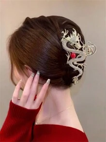 1 件装女士优雅波西米亚风大号金属龙爪发夹，发夹适合盘发 - 金色 - 查看 9