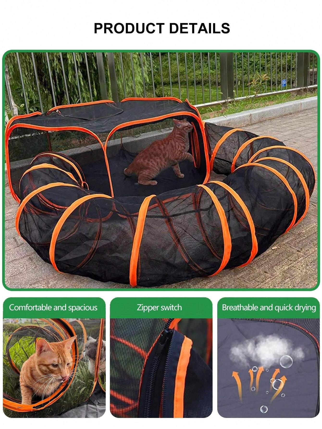 Enclosed Detachable Pet Tunnel Fence, Portable Foldable Cat Tunnel Bed