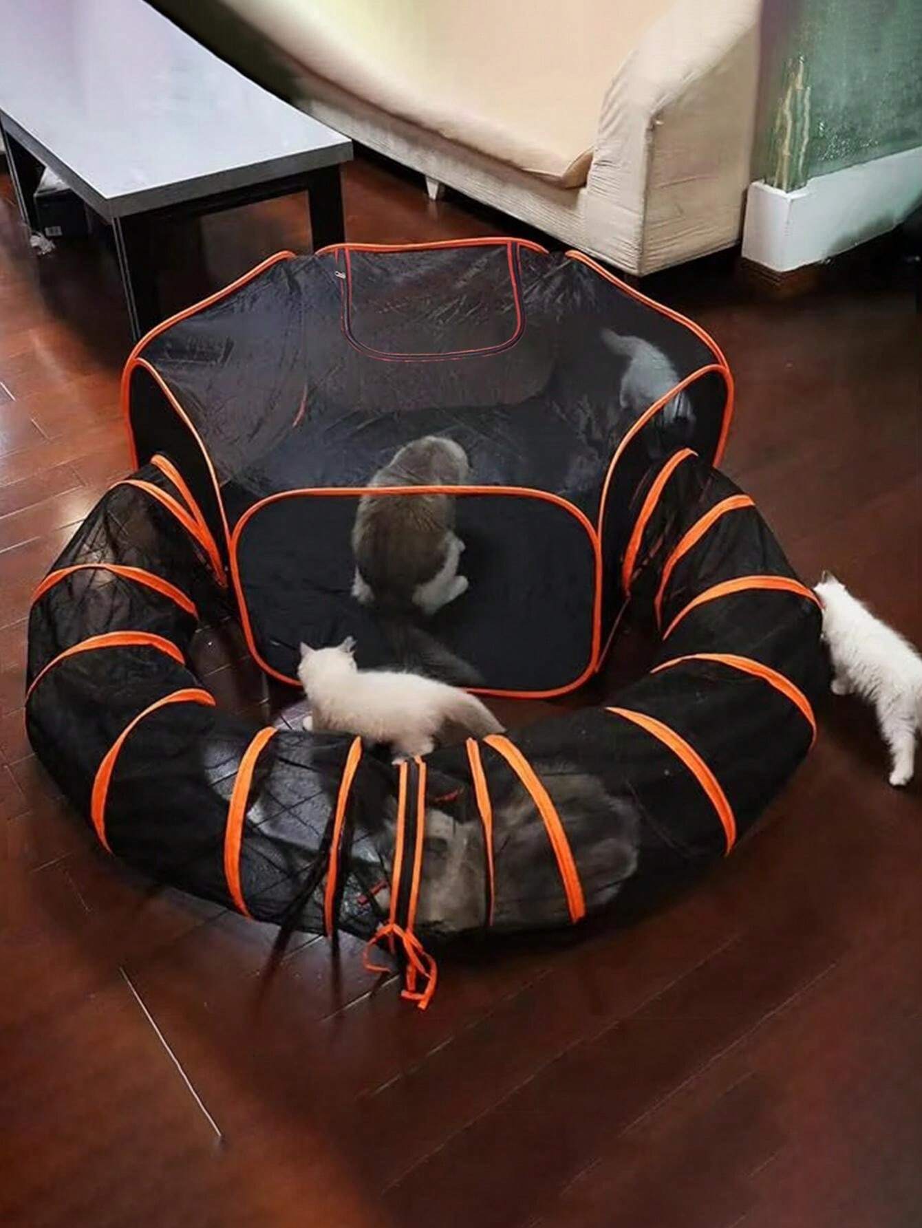 Enclosed Detachable Pet Tunnel Fence, Portable Foldable Cat Tunnel Bed