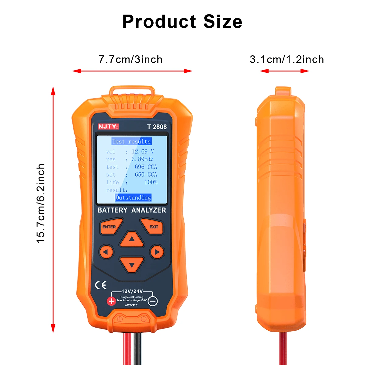 1pc NJTY Car Battery Tester, 12V/24V Battery Analyzer, 1001700CCA,100