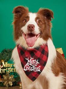 带有圣诞老人和驯鹿图案的圣诞宠物头巾，圣诞快乐图案宠物头巾，可调节圣诞主题图案印花狗三角围兜围巾，适合中小型犬和猫，可机洗 - 綠色 - 查看 7