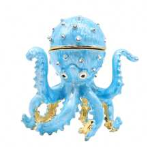 1pc Enamel Alloy Octopus Jewelry Box, Jewelry Box With Crystal, Ocean Animal Jewelry Box For Rings, Earrings, Necklaces, Home Decor - Octopus - View 6