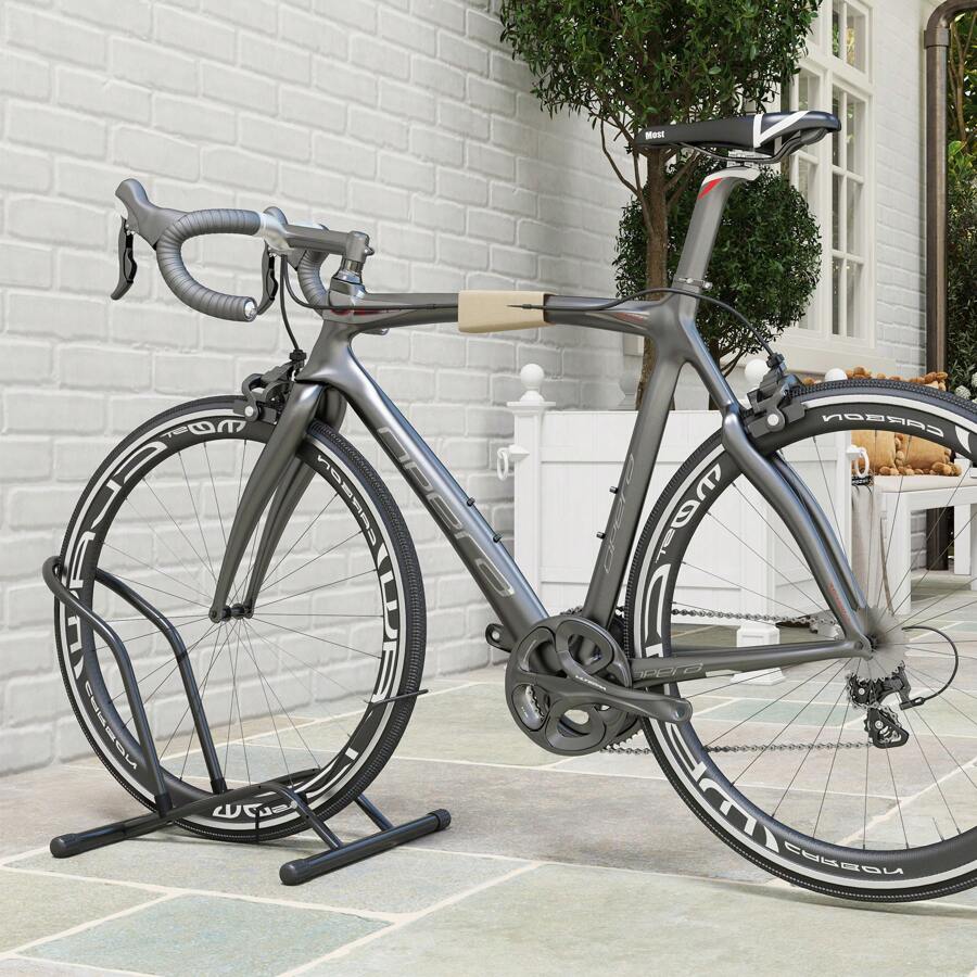 SPORTNOW Bike Floor Stand, Portable Bike Rack For 16"-29" Mountain/Road Bikes Garage Indoor Outdoor Use - Hitam - View 1