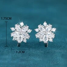 1pair Women Lovely Mini Clip-On Earrings, Sparkly White Cubic Zirconia Stud Earrings, Suitable For Bride Wedding And Everyday Wear