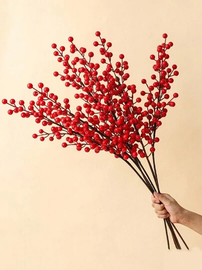 MEHELANY 2 件/1 件人造红色浆果、红色中国新年装饰人造植物、人造装饰红色 PE 假植物、红色人造浆果签用于装饰、春节装饰、派对装饰、新年派对圣诞节派对装饰、情人节、礼物