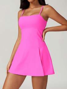 NcmRyu 女士修身无缝弹力无袖网球/高尔夫/匹克球透气运动连衣裙 - 粉色 - 查看 6