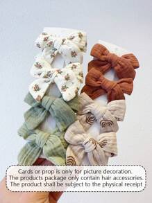4个装青少年布艺花朵蝴蝶结发夹，侧边发夹，马尾辫发圈，日常发饰 - 彩色 - 查看 11