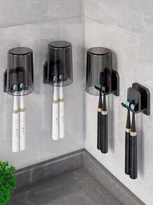 2pcs No-Drill Bathroom Toothbrush Holder Wall Mount Toothbrush Cup Organizer Rack For Electric Toothbrush