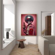 1 peça, pôster de tela de mulher com bola de discoteca vintage, arte luxuosa de bola de espelho, estética moderna e divertida, estilo nórdico, decoração de sala de casa, arte de parede, presente ideal para quarto, sala de estar, corredor, arte de parede, decoração de parede, sem moldura