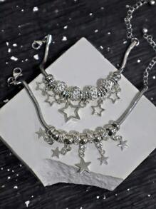 1 件女士时尚简约银色星星手链，Bling Bling 音乐节和派对配饰 - 銀色 - 查看 4