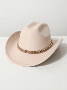 1 Stück Damen einfarbiger Boho-Stil geflochten Band Dekor Western Cowboy Hut/Jazzhat/Panama Hut, warme Herbst/Winter Kappe, geeignet für Musikfestivals, Western-Cowboy-Themen-Events, Retro-Partys, Kostümspiele, Geburtstagsfeiern, Bühnenauftritte und den täglichen Gebrauch - Zylinder - Übersicht 4