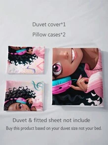 3pcs Fashion Music Cute Girl Digital Print Polyester Bedding Quilt Cover Set - Multicolor - View 9