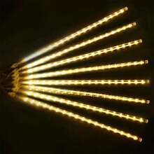 Solar Meteor Shower Rain String Lights, 8 Light Tubes 192LED, Waterproof, Drop Icicle Snow Falling Raindrop Cascading Lights For Tree, Garden Wedding Party Christmas, Thanksgiving And Halloween Decorations, New Year Holiday Gifts Fairy Lights, Solar Outdoor String Lights LED Lights For Valentines Decor - Warm White - View 6