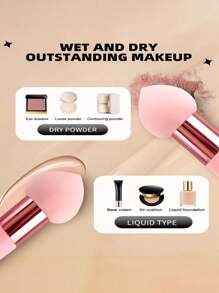 Set de 3 pinceles de maquillaje prácticos: punta en ángulo, punta redondeada y punta recta, para uso en húmedo y seco con barra de base