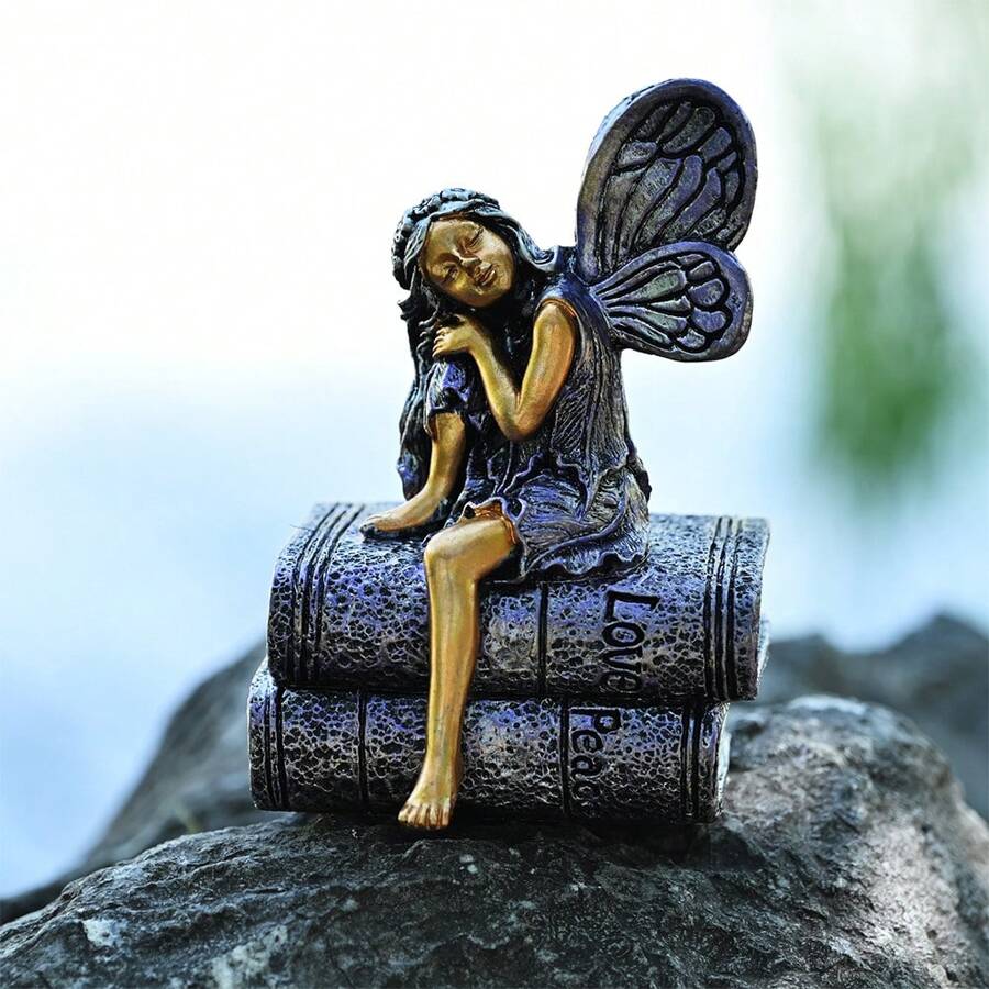 1 件迷你花园与塔式仙女雕像小睡雕塑树脂雕像庭院户外草坪装饰品家居装饰 - 綠色 - 查看 1