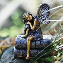 1 件迷你花园与塔式仙女雕像小睡雕塑树脂雕像庭院户外草坪装饰品家居装饰 - 綠色 - 查看 4