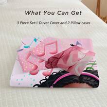 3 件套活力音乐女孩羽绒被套（1 * 羽绒被套 + 2 * 枕套，不含芯），柔软亲肤，舒缓视觉疲劳，舒适、柔软透气，四季皆宜，别致、耐用、易于护理，非常适合卧室和宿舍装饰，提升房间美感，送给家人的新年礼物 - 彩色 - 查看 2