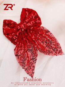 1 件多色亮片网状蝴蝶结发夹，派对和节日时尚发饰，圣诞派对配饰 - 彩色 - 查看 1