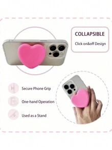 1 个可爱柔软硅胶圆形手机扩展支架，创意折叠支架设计，可伸缩、可折叠、可调节的休闲手机握把支架，适用于智能手机、平板电脑和手机配件，粉色旅行必需品锻炼露营度假必需品度假旅行配件巡航 - 彩色 - 查看 4