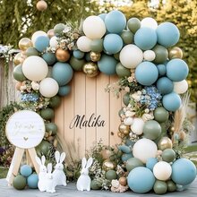 Green Blue Balloon Garland Double Stuffed Olive Blue White Balloons Dusty Avocado Green Balloons Beige Cream Metallic Gold Balloon Arch Kit For Baby Shower Baptism Birthday Wedding Party Decor - 藍色 - 查看 6