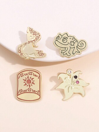 4pcs Cartoon Tangled Princess Enamel Pin Magic Animation Collection Brooches Lapel Badge Birthday Party Jewelry Gifts For Friends