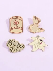 4pcs Cartoon Tangled Princess Enamel Pin Magic Animation Collection Brooches Lapel Badge Birthday Party Jewelry Gifts For Friends - Multicolor - View 3
