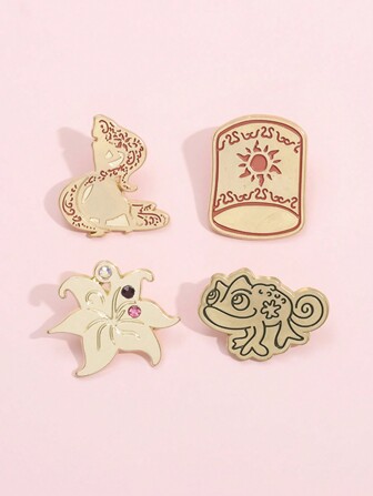 4 piezas Pasadores de solapa con diseños de la princesa Enredados de dibujos animados, colección de animación mágica, regalos de joyería para fiestas de cumpleaños de amigos