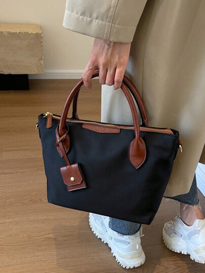 Sac fourre-tout grand bicolore vintage avec petit sac, mode polyvalente