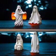 1 件有趣可爱的节日家居装饰艺术品，白色幽灵户外花园合成树脂景观雕像装饰，适合作为节日朋友礼物派对装饰 - 白色 - 查看 5