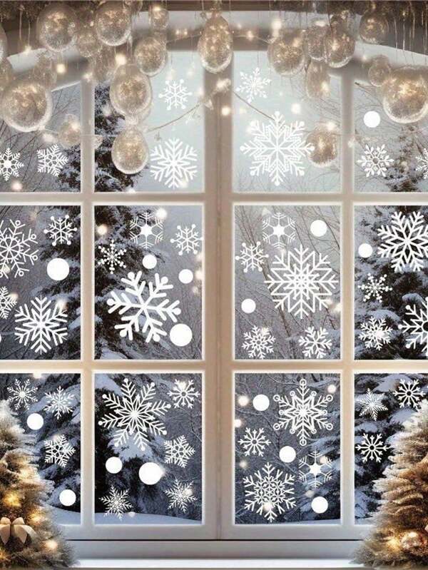 1 Set de Pegatinas de Copos de Nieve Estáticos para Ventanas Navideñas, Adecuado para Decoración de Fiestas con Tema Navideño