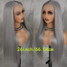 Gorgeous Gray Lace Front Wigs Wear And Go Wig Pre Plucked Long Straight Hair Wig Glueless Grey Colored Wigs Silver Ready To Wear Wigs Heat Resistant Synthetic Lace Front Wigs For Fashion Women For Daily Christmas Party Cosplay Use - 灰色 - 查看 5