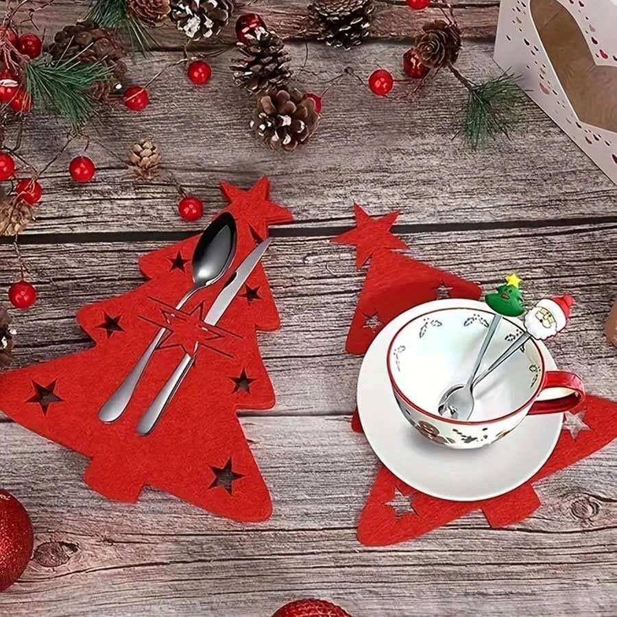 12 chiếc túi đựng thìa nĩa bằng nỉ mini hình cây thông Noel, đồ trang trí bàn tiệc Giáng sinh, đồ trang trí tiệc gia đình, - Nhiều màu - Xem 1