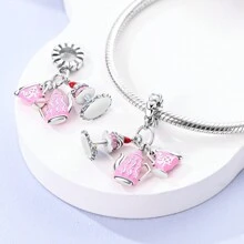 1 chiếc màu bạc mơ mộng màu hồng men Cubic Zirconia sở thích lò nướng cốc đánh trứng trà chiều bánh giả thực phẩm mặt dây chuyền quyến rũ phù hợp với vòng tay ban đầu vòng cổ hạt cho đồ trang sức tự làm phụ nữ cô gái quà tặng trang sức hàng ngày - Bạc - Xem 3