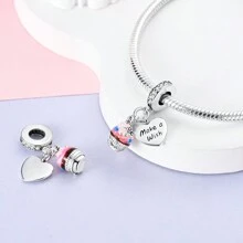 1 chiếc màu bạc mơ mộng màu hồng men Cubic Zirconia sở thích lò nướng cốc đánh trứng trà chiều bánh giả thực phẩm mặt dây chuyền quyến rũ phù hợp với vòng tay ban đầu vòng cổ hạt cho đồ trang sức tự làm phụ nữ cô gái quà tặng trang sức hàng ngày - Bạc - Xem 4