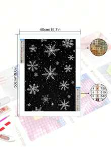 5D DIY 钻石画马赛克 - 美丽雪花冬季风景，钻石艺术套件适用于家居装饰墙 - 黑與白 - 查看 3