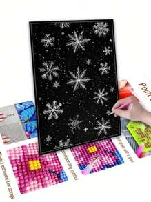 5D DIY 钻石画马赛克 - 美丽雪花冬季风景，钻石艺术套件适用于家居装饰墙 - 黑與白 - 查看 4