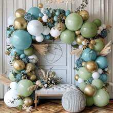 Green Blue Balloon Garland Double Stuffed Olive Blue White Balloons Dusty Avocado Green Balloons Beige Cream Metallic Gold Balloon Arch Kit For Baby Shower Baptism Birthday Wedding Party Decor - 藍色 - 查看 2
