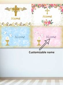 1pc Customized First Background With Name, Golden Cross And Angels, Photography Backdrop For Party, Baptism, And Gift Giving High-Quality,Stylish Custom,Personalized,Unique Ideal Gifts For Her Boyfriend,Girlfriend,Daughter,Son,Family,Friends For Valentine's Day,For Anniversaries,For Weddings,For Birthdays Living Room,Home