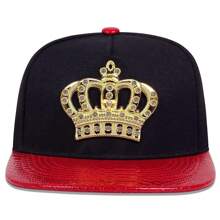 1Piece Men Crown Snapback Cap Hip Hop Caps Outdoor Adjustable Sunscreen Leisure Hat Spring Autumn Travel Tourism Beach Vacation - 黑紅 - 查看 2