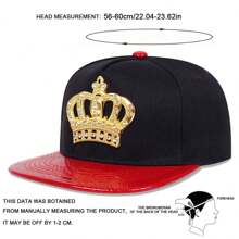 1Piece Men Crown Snapback Cap Hip Hop Caps Outdoor Adjustable Sunscreen Leisure Hat Spring Autumn Travel Tourism Beach Vacation - 黑紅 - 查看 4
