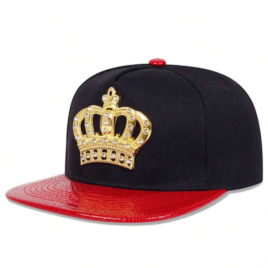 1Piece Men Crown Snapback Cap Hip Hop Caps Outdoor Adjustable Sunscreen Leisure Hat Spring Autumn Travel Tourism Beach Vacation - 黑紅 - 查看 1