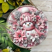粉色圣诞雪人木制标志 2D 浮雕效果粉色圣诞花环标志适用于前门墙壁挂饰理想的圣诞装饰 - 粉色 - 查看 3