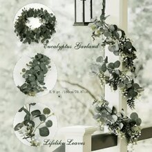 1/4/8 piezas de guirnalda de eucalipto falso con flores blancas: 5.9FT/180cm Hojas de eucalipto de dólar plateado Gypsophila Guirnalda, Enredaderas de follaje artificial para decoración de boda, fiesta, repisa, camino de mesa, hogar, oficinas, decoración de verano, plantas falsas - Multicolor - Ver 9