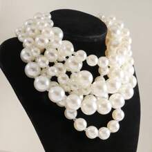 1 Pc Vintage Glamorous Multi-Layer Faux Pearl Necklace, Suitable For Women Evening Party, Wedding Or Gift