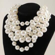 1 Pc Vintage Glamorous Multi-Layer Faux Pearl Necklace, Suitable For Women Evening Party, Wedding Or Gift